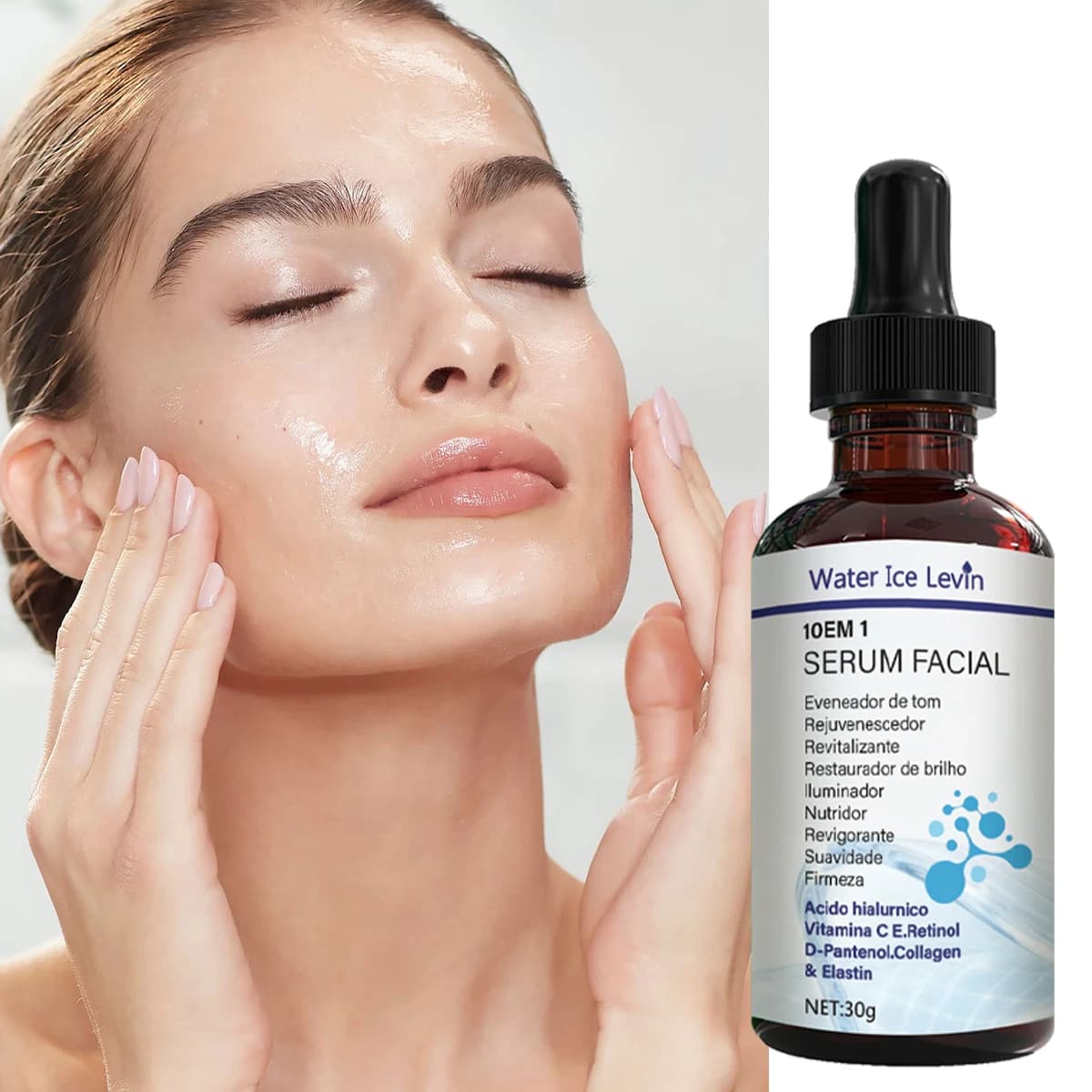 Serum Viso 10 in 1 to Retinol with Hyaluronic Acid, Collagen and Vitamin C, Rassodante, Hydratante, Anti-Rughe and Illuminante, 30g