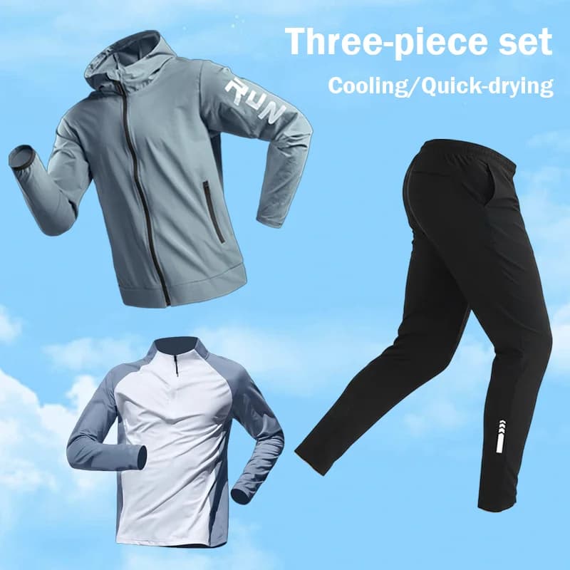Men's Sportswear Three Pieces, Gymwear, Breathable Sportswear, Basketball Leggings, Jogging and Open Workout