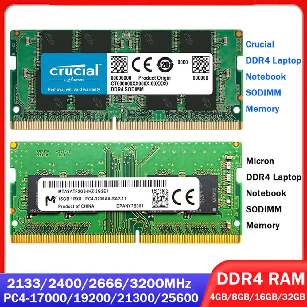 Memoria RAM Crucial Micron DDR4 8GB 4GB 32GB 16GB 3200MHz 2133 2400 2666MHz Memoria per laptop PC4-21300 19200 RAM SODIMM per notebook