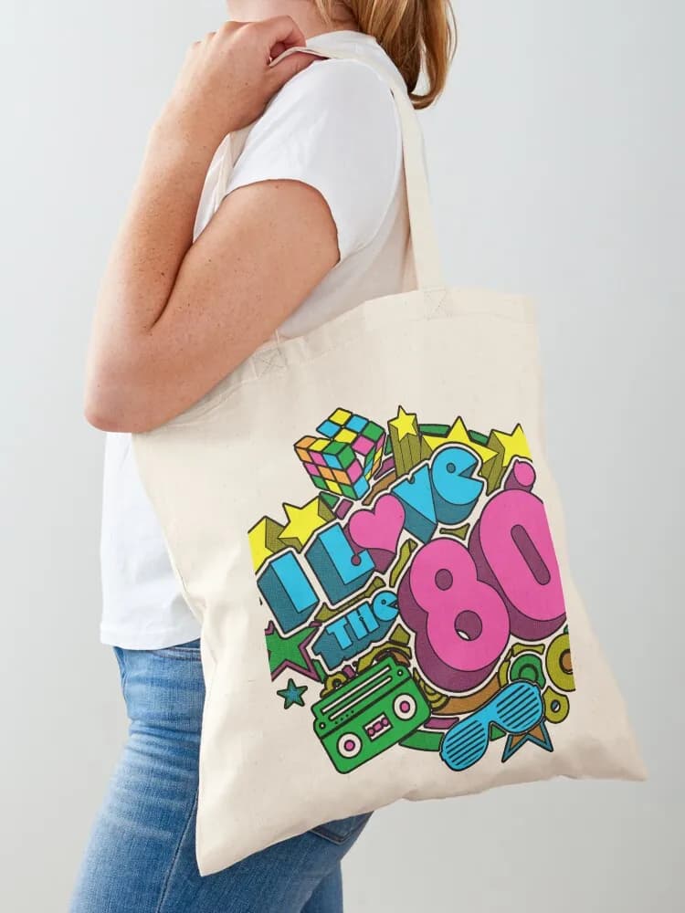 I Love The 80s Retro Eighties Pop Culture Throwback Tote Bag borsa da shopping per la spiaggia Borse da donna