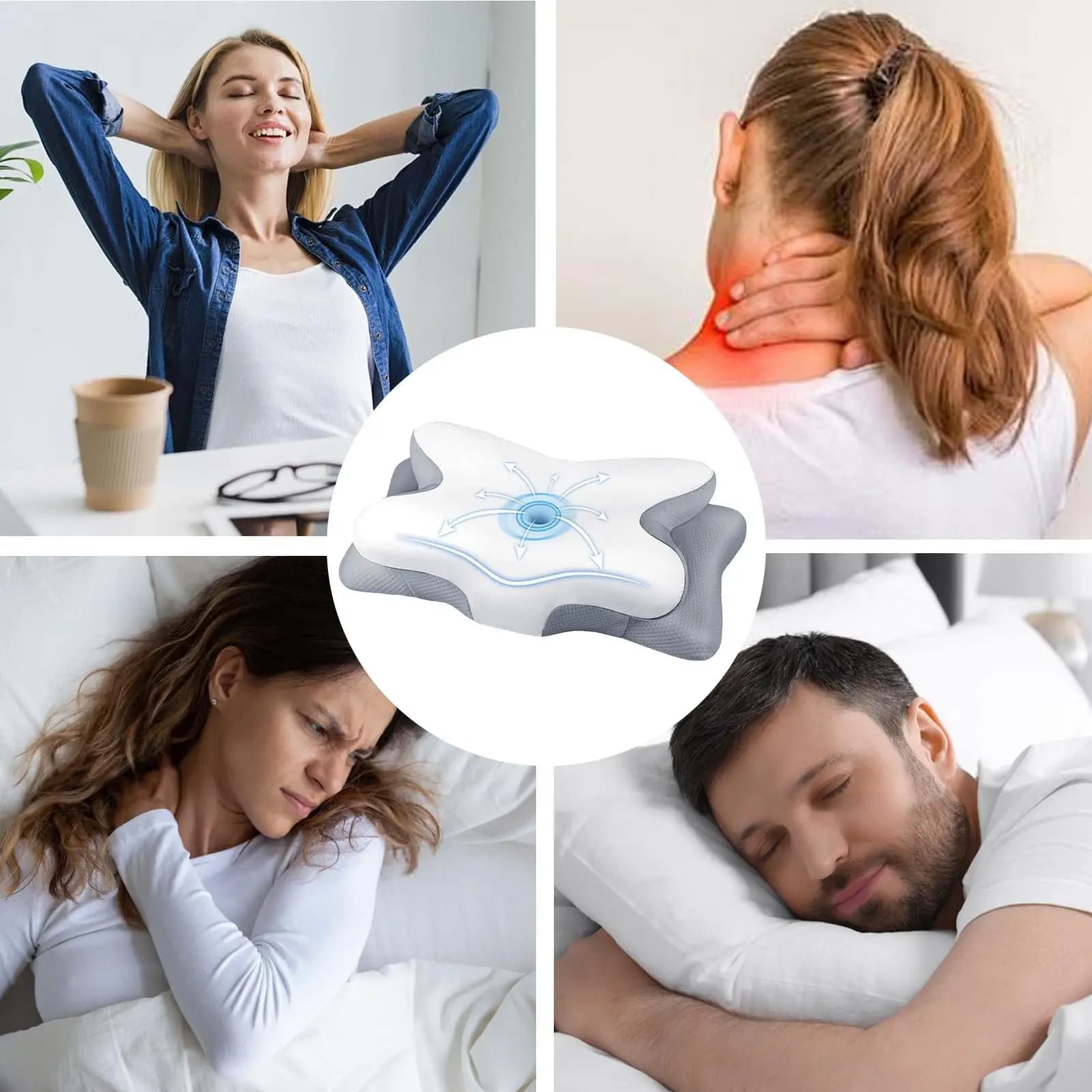 Cuscino per dormire con memoria Supporto per il collo Cuscino in memory foam per il sonno Cuscino di supporto per il collo traspirante con rimbalzo lento per divano da viaggio