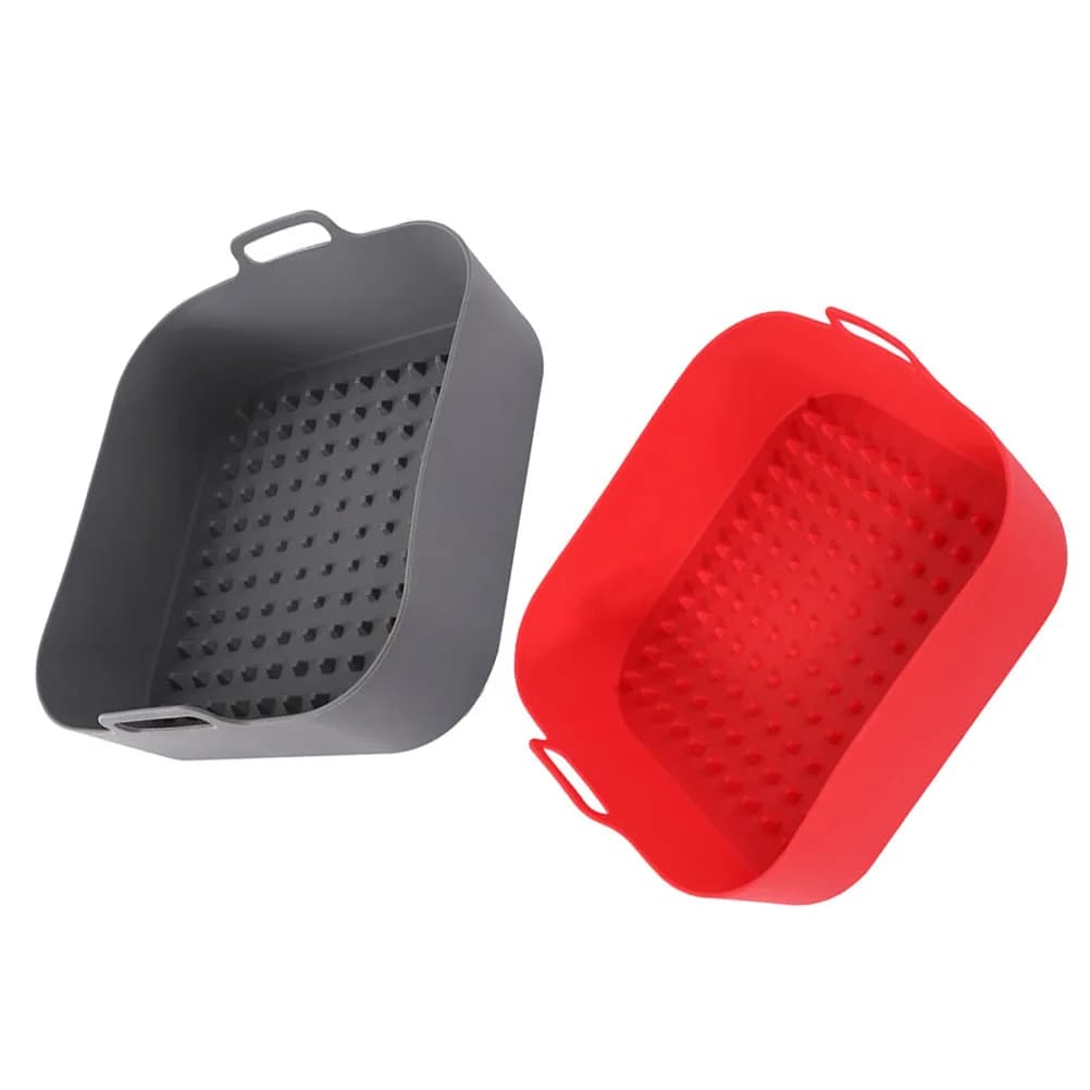 2Pcs Silicone Air Fryer Baking Trays Square Reusable Nonstick Heat Resistant Liners for Air Fryer Basket 5L and Up