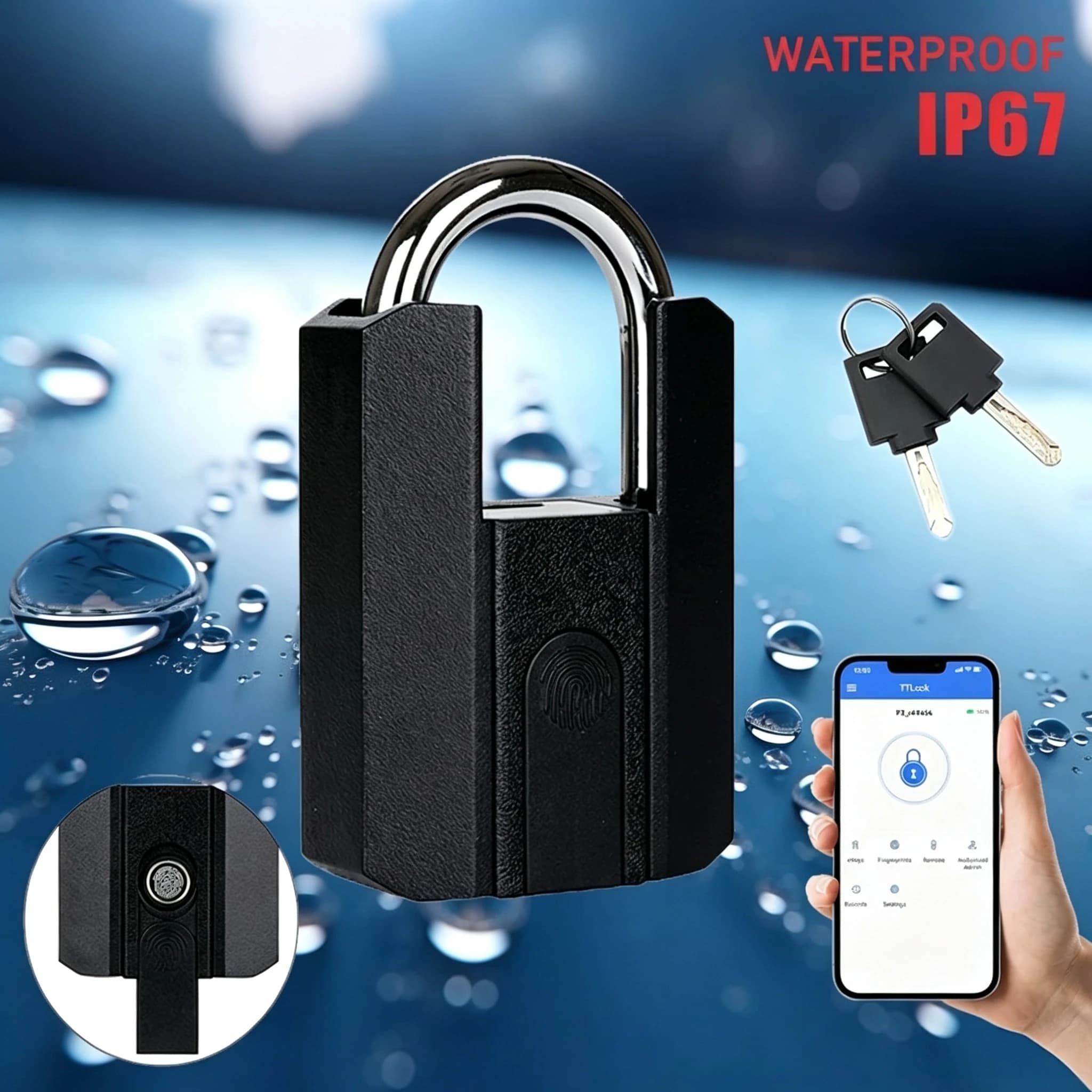 Smart Fingerprint Padlock, TTlock App Control, IP67 Waterproof Anti-Theft Lock for Gym Locker, Bicycle, Outdoor Gate, Suitcase