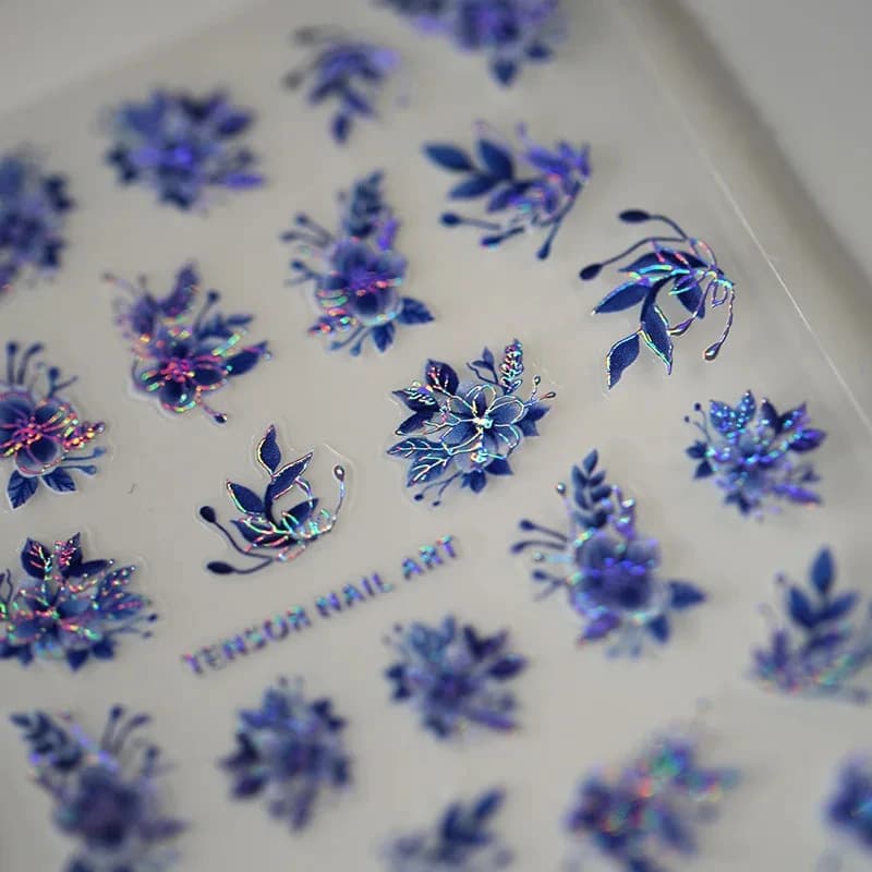 1 pz 5D Fiore In Rilievo Unghie artistiche Adesivi Glitter Laser Petalo Blu Autoadesivo Cursore Del Chiodo Decalcomanie Decorazioni Accessori FAI DA TE