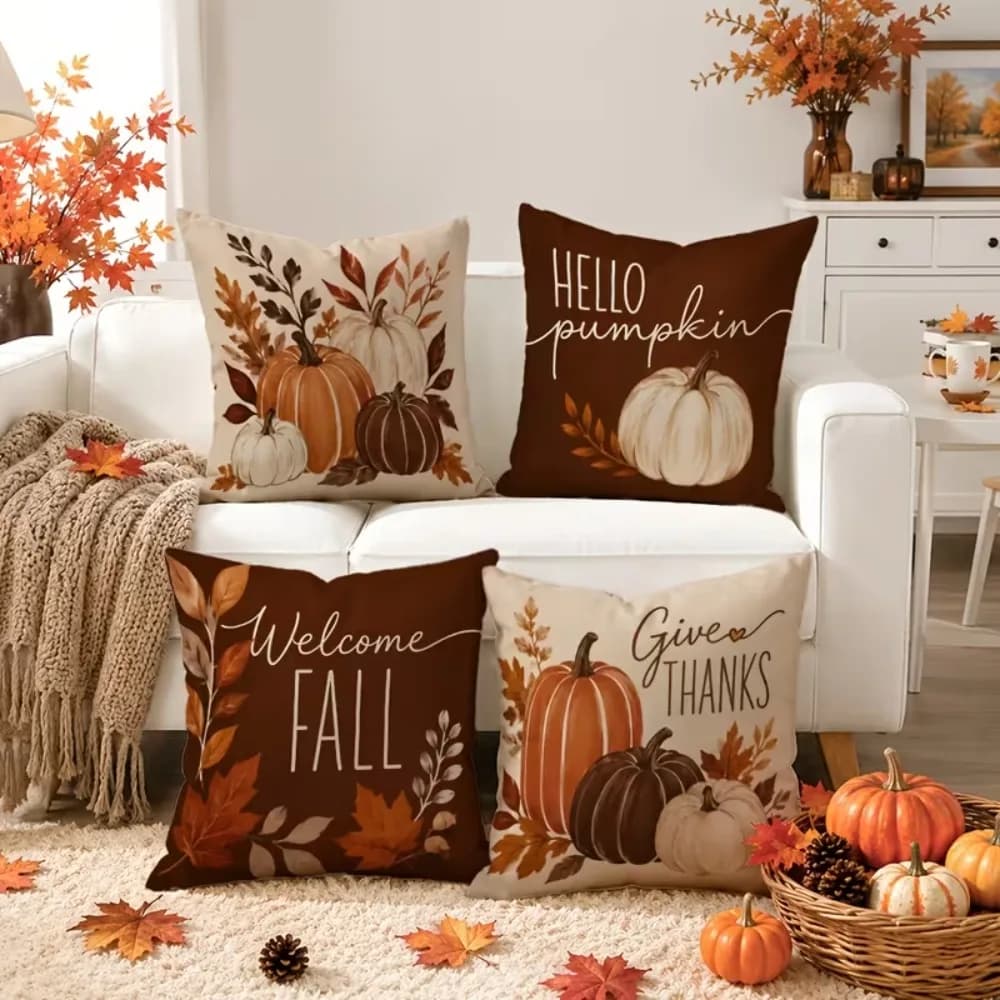 2D Printed Autumn Harvest Decorative Pillow Covers Pumpkin Fall Cushion Case Thanksgiving Farmhouse Sofa Decoration Pillowcase