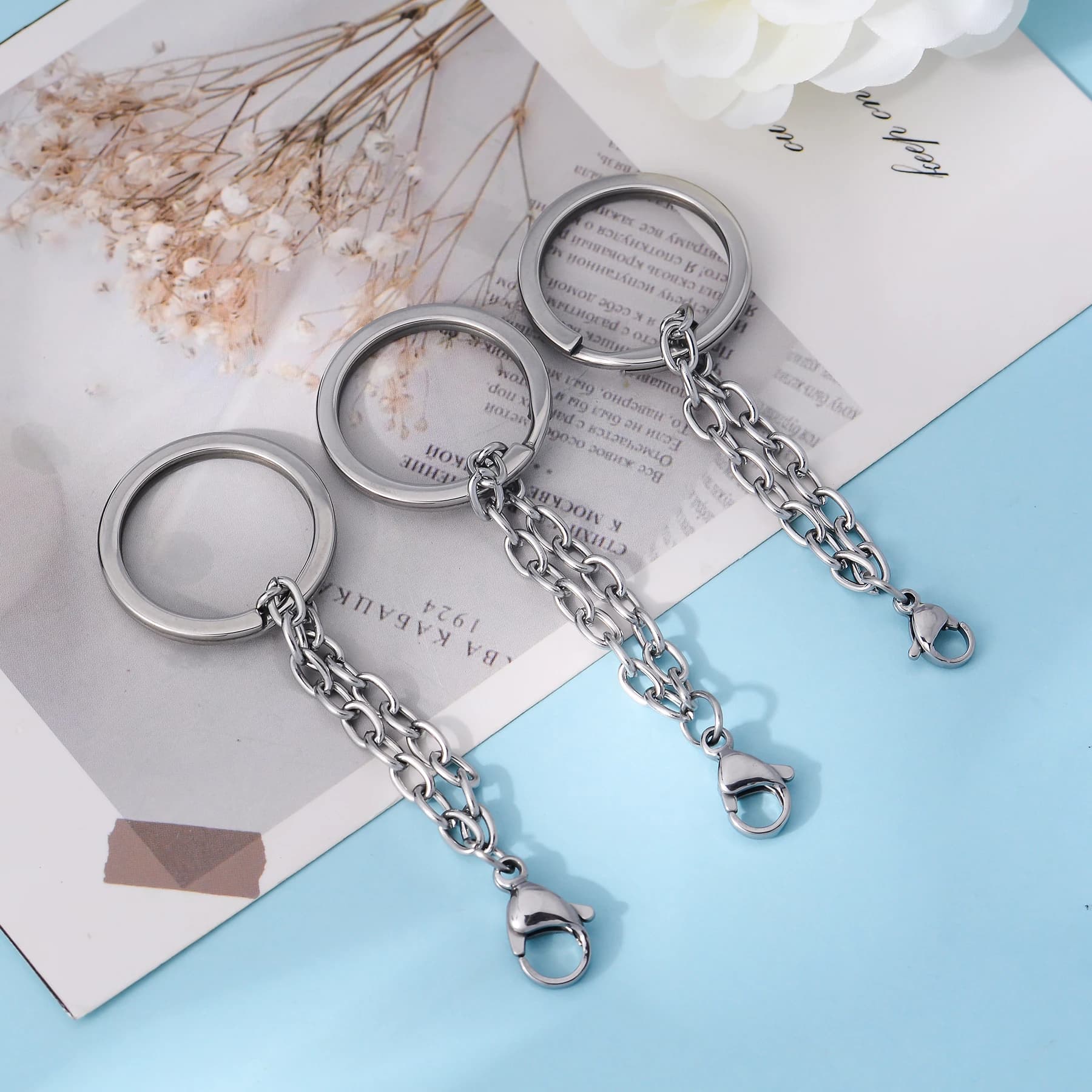 6 pezzi portachiavi in acciaio inossidabile da 25 mm rotondi con catena chiusura a moschettone per borsa fai da te portachiavi accessori per la creazione di gioielli
