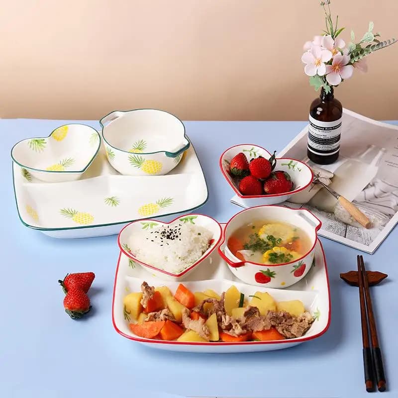 Set of creative ceramic dishes, dish for breakfast, dish for children, dish for weight loss, divided dish, for domestic use, dishwasher safe