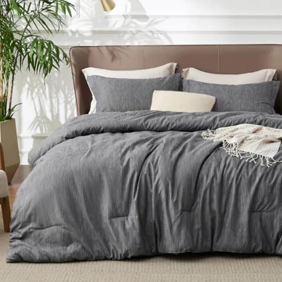 Set Copripiumino - Grigio Antracite, Morbido Set da Letto per Tutte le Stagioni, Tinto Cationico, 3 Pezzi, 1 Copripiumino 104"x96" e 2 Federe