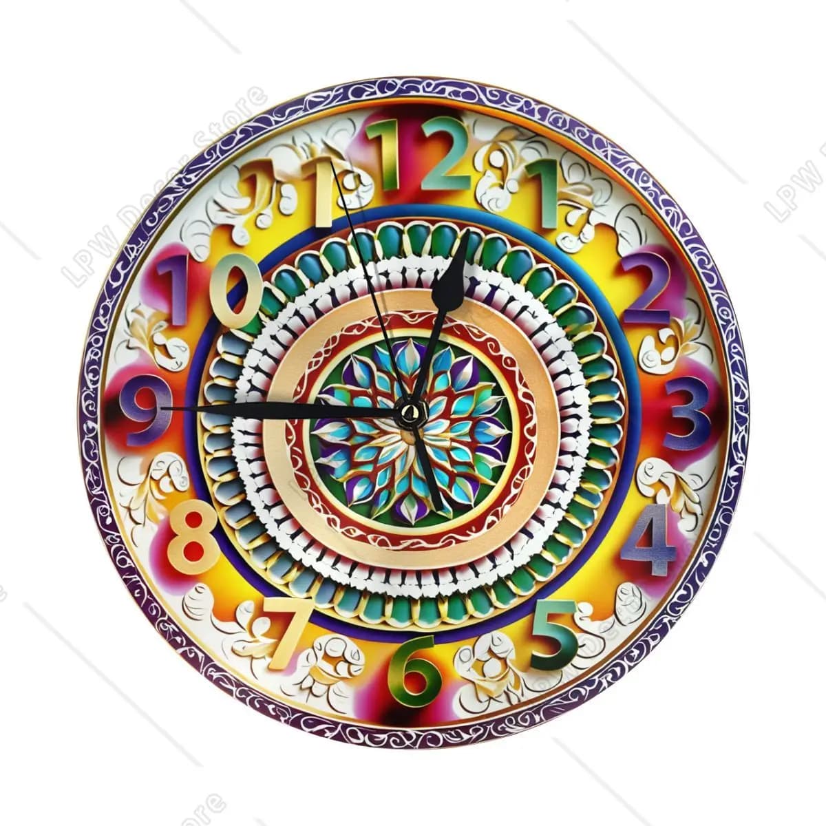 Wall clock Battery mandala clock for living room Decorative wall clock for living room, bedroom, bathroom and kitchen