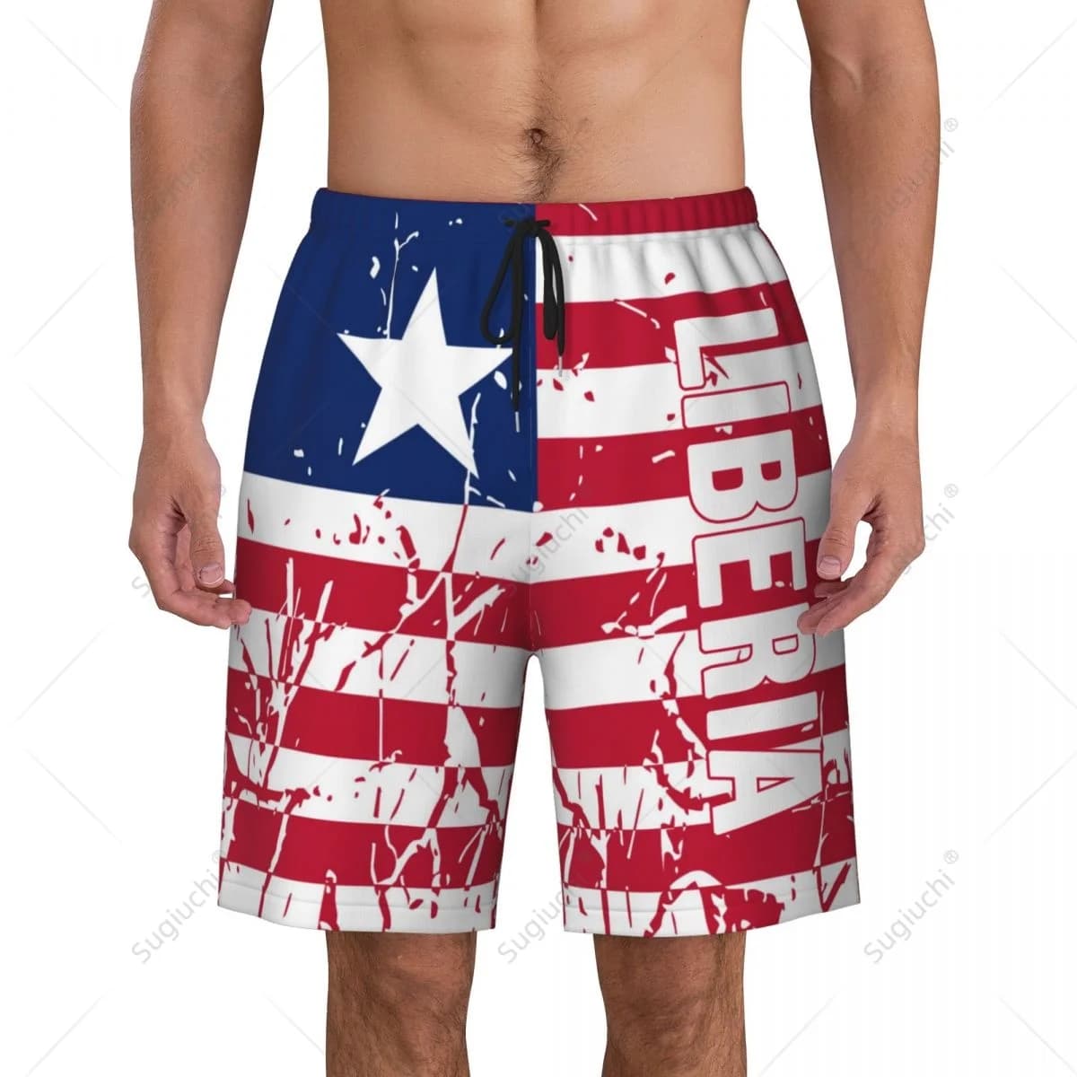 Pantaloni da spiaggia con bandiera della Liberia da uomo Pantaloncini da surf Surf Ragazzi Calcio Ciclismo Costumi da bagno Corsa in poliestere