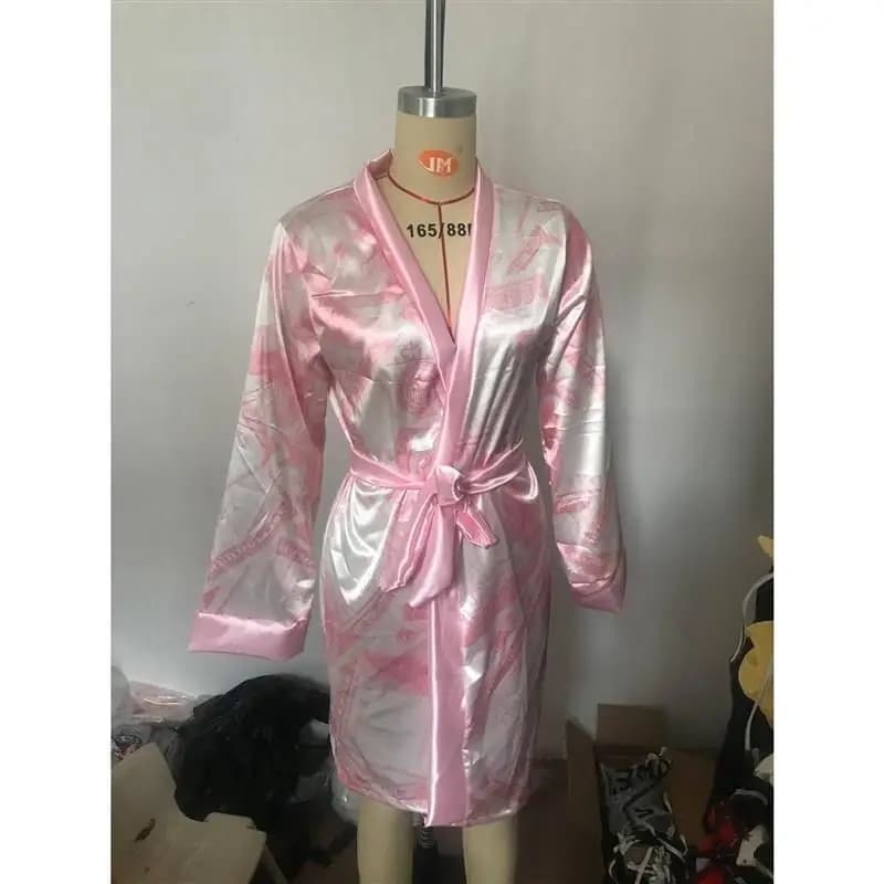 Women's Sleepwear Bathrobe Long Sleeve Thin Outerwear Shawl Cardigan Belted Beautiful Print Home Clothes Street Style Fur