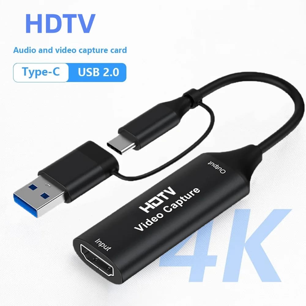 1080P Capture Card 4K hdmi-compatible to USB-A/USB-C USB2.0 Capture Video Audio Recording for OBS Studio PotPlayer QT Player