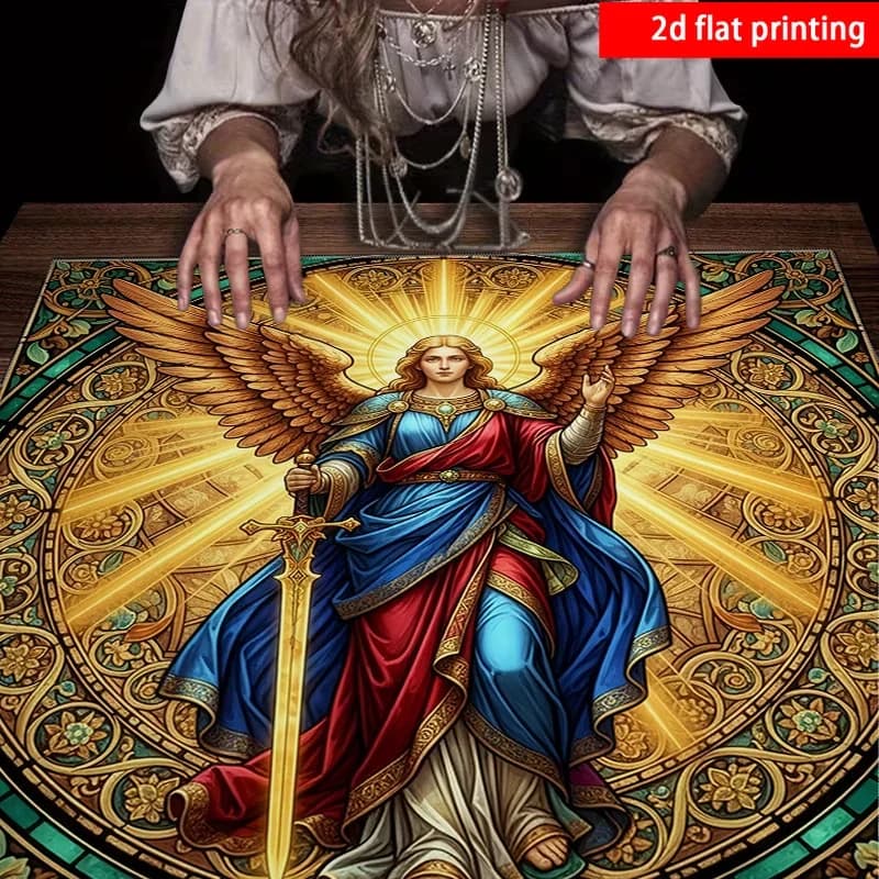 Tarot Cloth Astrology Sun Tarot Cloth Three Card Spread 2D flat printing, 1pc color imitation glass painting angel ornate