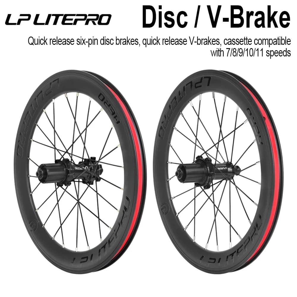 Set di ruote per bici pieghevoli LP LITEPRO AERO, mozzo per cerchione a sezione profonda da 20 pollici 406/451/349 in lega di alluminio altezza 40 mm con mozzi per cuscinetti
