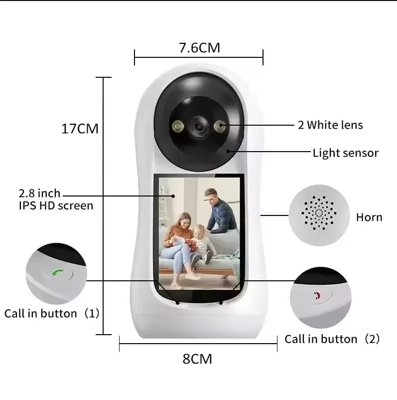 2.8 pollici Wifi Vedio Baby Monitor 3MP Telecamera IP di sorveglianza Schermo IPS Rilevazione del suono HD Smart Home PTZ Cam Protezione di sicurezza