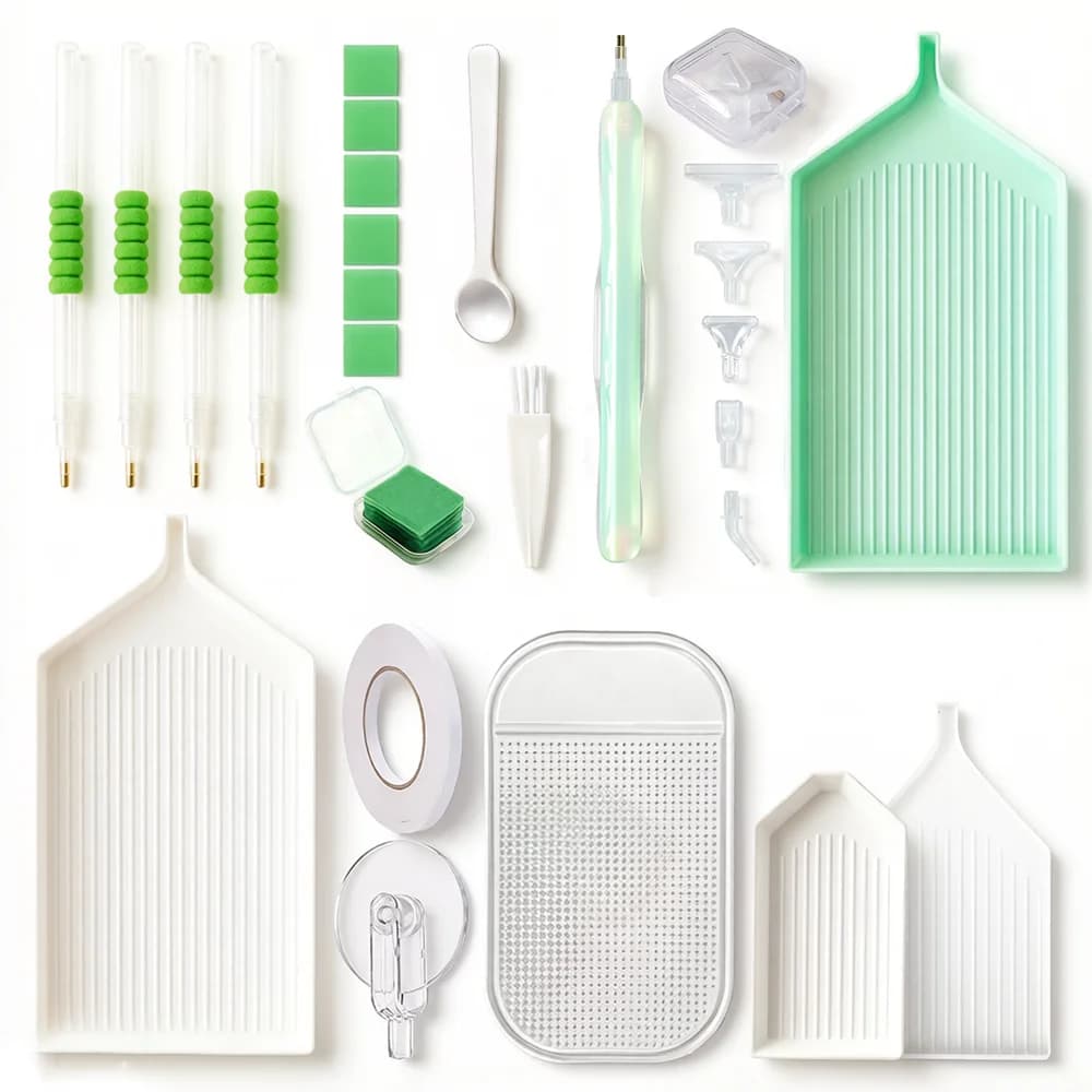 Kit di Accessori per Diamond Painting con Penna Multiuso, Vassoio per Cera, Pinzette, Strumenti per Ricamo e Artigianato, per DIY, Punto Croce e Scrapbooking