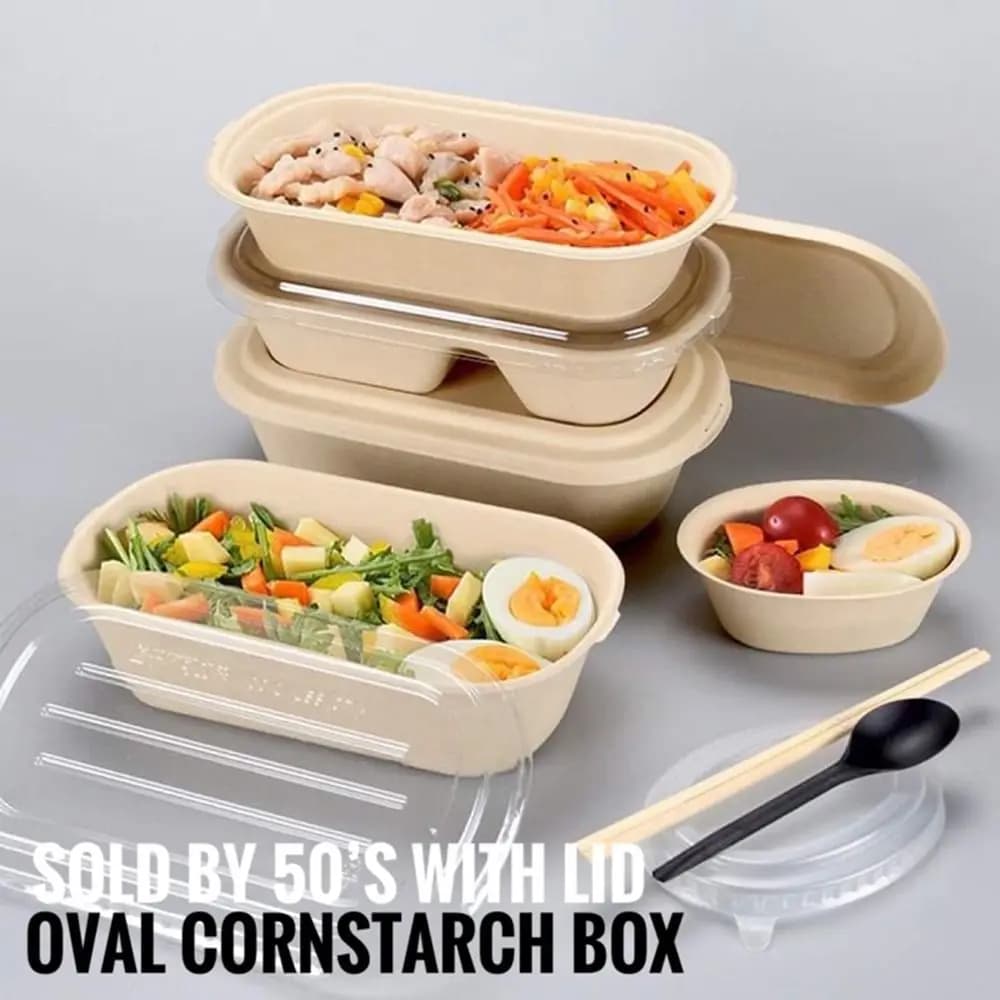 50 Pz New Biodegradable Use And Throw Bento Box 500/700 ml Cake Cooking Containers For Food Plastic Cover with Snack Box