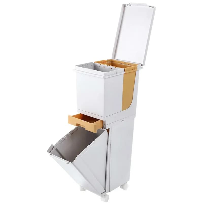 42L 2 Strati Bagnato Asciutto Ordinato Cucina Pattumiera Movable Recycle Waste Bin Pattumiera Bidone della Spazzatura Bidone della Spazzatura Secchio di Stoccaggio