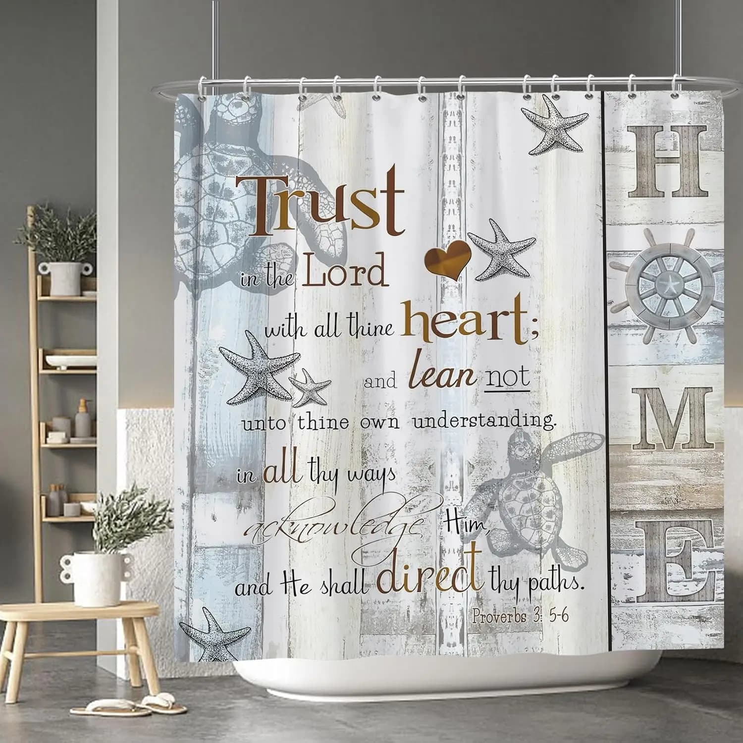 Inspirational Quote Starfish Sea Turtle Shower Curtain Ocean Animal Shower Curtains with Hooks for Bathroom Decor