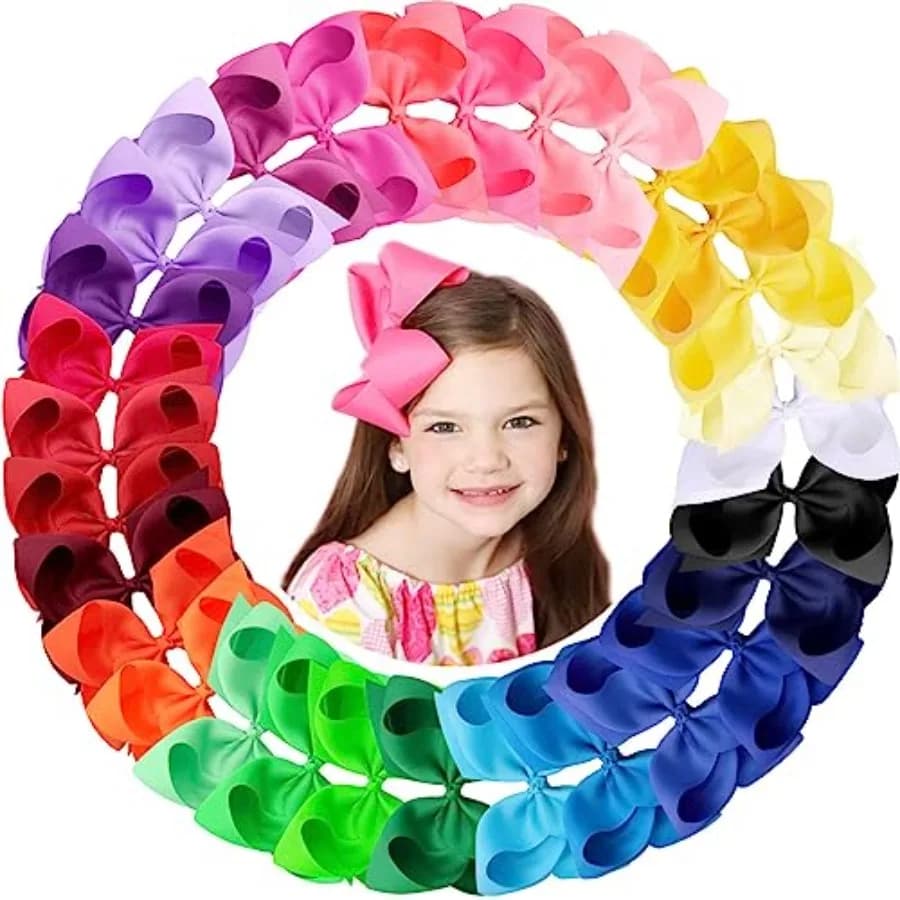 Hair Bows for Girls, 30 Colors 6 Inch Grosgrain Ribbon Hair Bows Clips Alligator Clips Barrettes Hair Accessories, Back to Scho