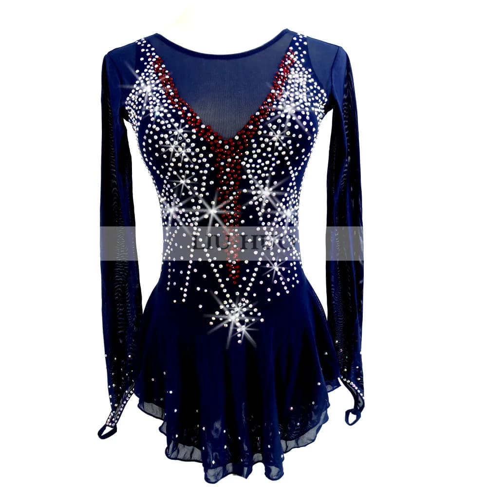 Concorso Pattinaggio di Figura Vestito da Donna Ragazza Rullo di Ghiaccio Girocollo Manica Lunga Adulti Bambini Body da Ballo Costume Gonna da Balletto
