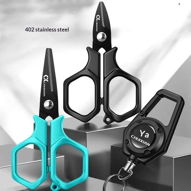 Titanium plated portable fishing scissors with hanging rope retractable keyring PE fishing licence Stainless steel bait Ski