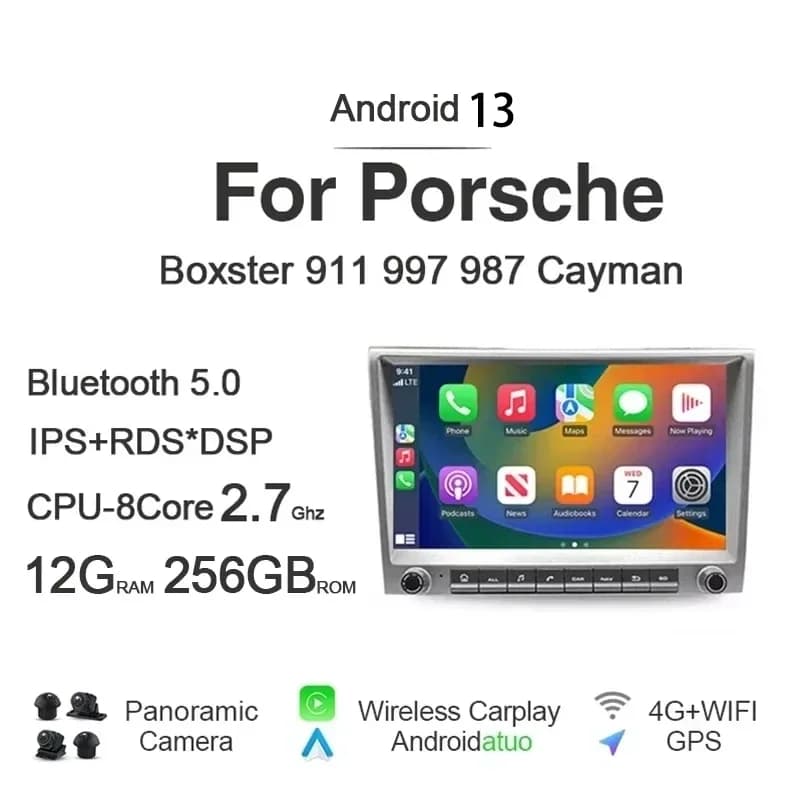 Autoradio 8" per Porsche Cayman 911 987 Boxster 997 Carplay Auto Android 12.0 IPS Lettore DVD per Auto GPS WIFI Bluetooth 5.0 RDS
