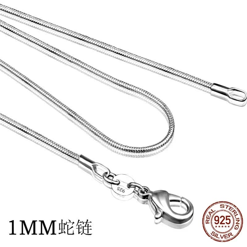 Nuova collana in argento sterling 925 pregiato da donna, gioielli di moda in argento Catena di serpenti Collana da 1 mm 16 18 20 22 24 "