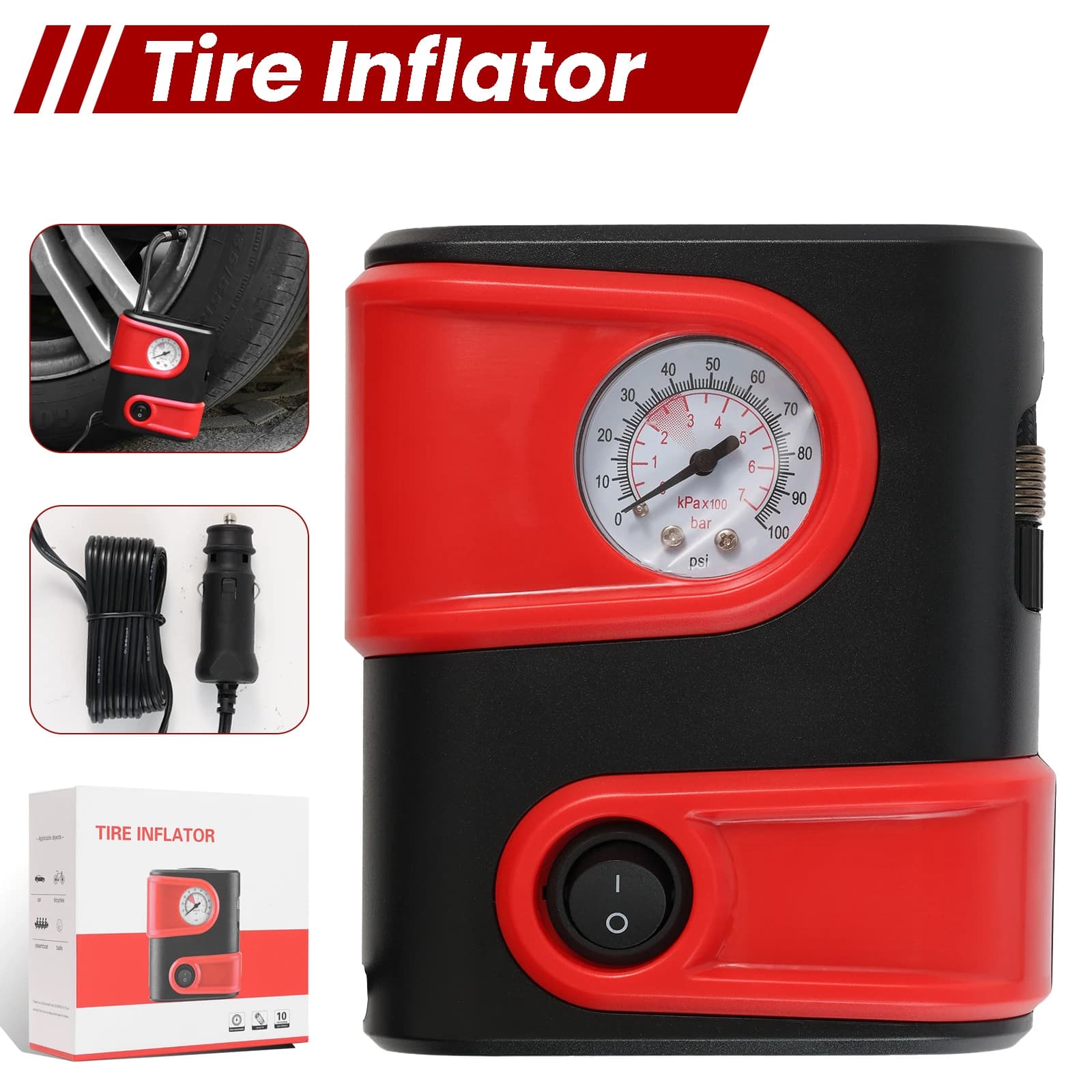 12V portatile elettrico gonfiatore per pneumatici pompa d'aria compressore pneumatico gonfiare 100PSI Auto resistente per Auto Auto moto bicicletta bici