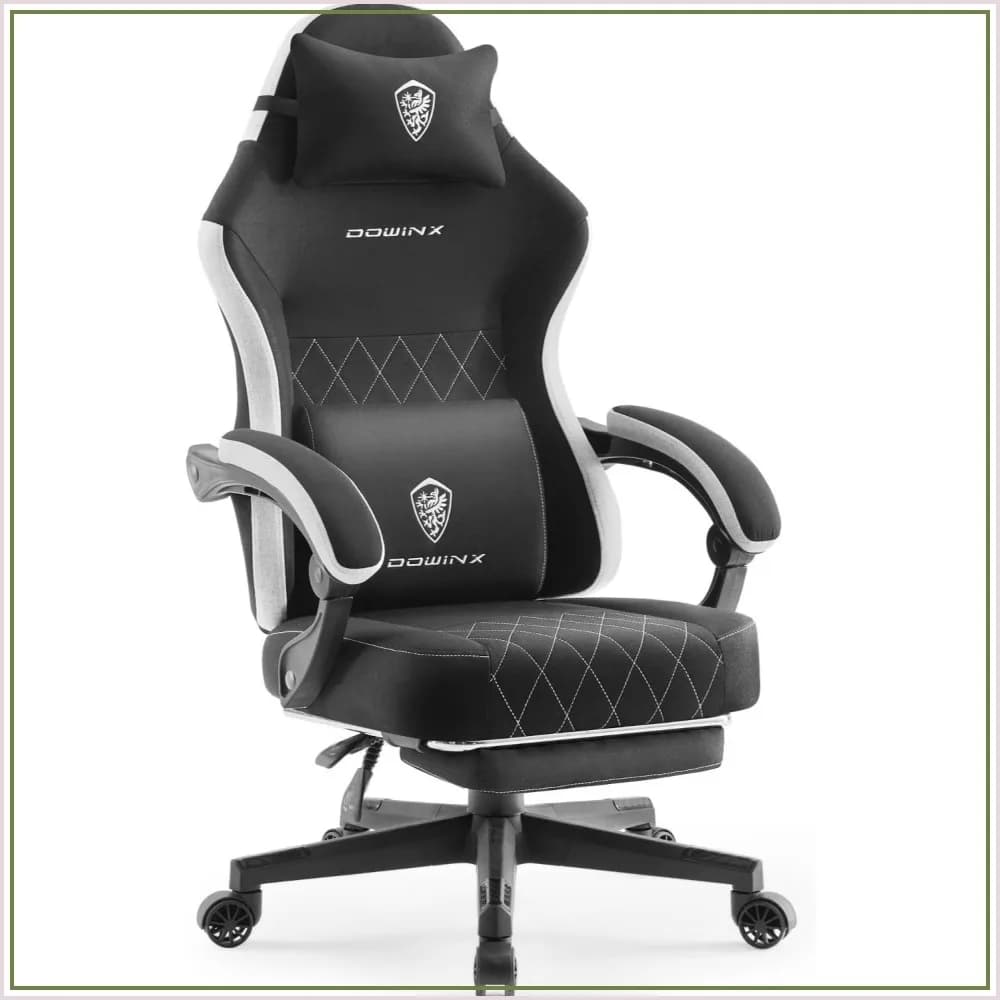 Fabric Gaming Chair with Pocket Springs, Ergonomic Massage & Footrest, Black
