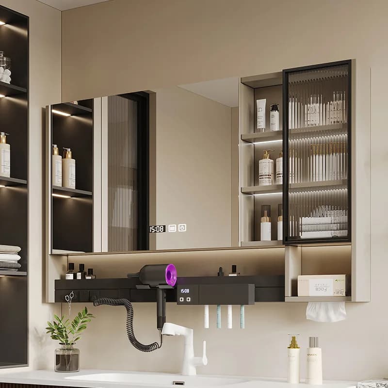 Smart Bathroom Mirror Cabinet Multifunctional Fencing with Light Separate Bathroom Mirror Electric Hair dryer Storag