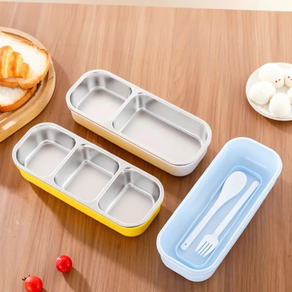 Portable Stainless Steel Bento Box Leakproof Food Organizer Divided Meal Prep Container With Utensils For Daily Carry