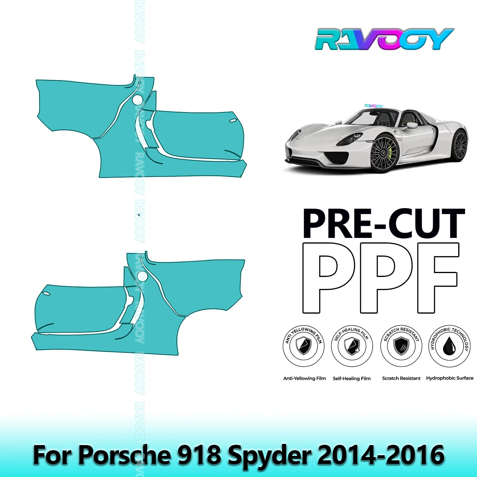 For Porsche 918 Spyder 2014-2016 8.5mil Transparent Opaco Pre-Cut PPF Door and Kit Pillar A/B Protection Film TPU