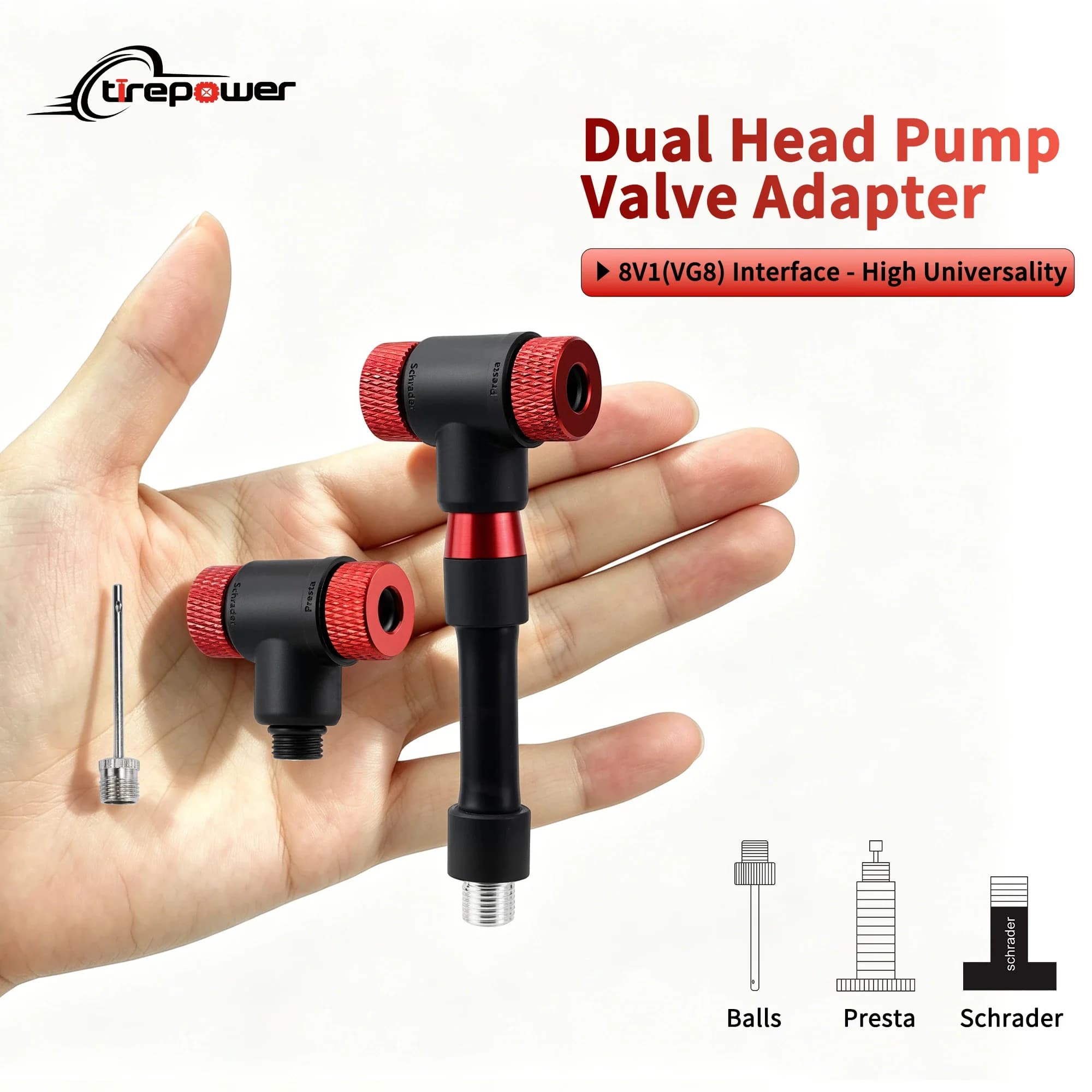 Bicycle Air Nozzle with Presta Schrader Valves 8V1(VG8) Universal Interface Portable Bike Tire Pump Connector Adapter Inflatable