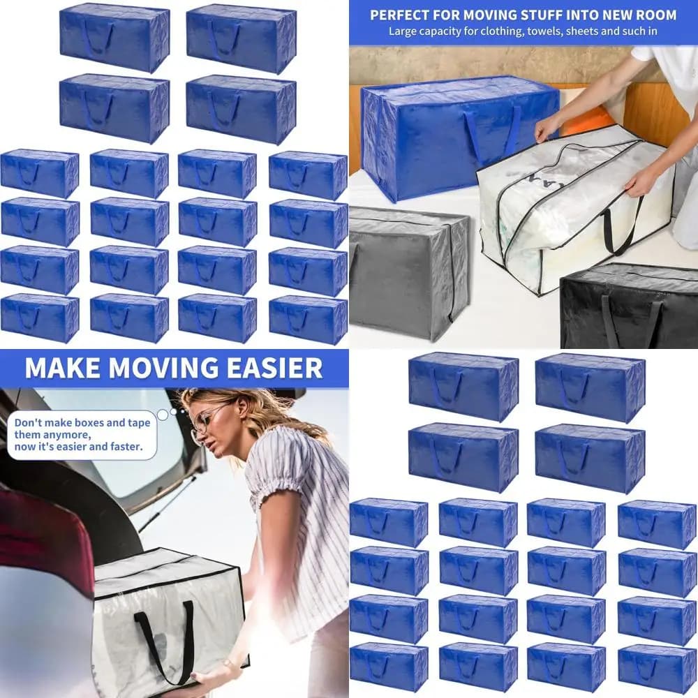 Sacchi per Stoccaggio Extra Grandi e Resistenti, Confezione da 20 con Cerniera e Manici Rinforzati, 29x14x13 Pollici per Traslochi, Vestiti, Scarpe, Viaggi