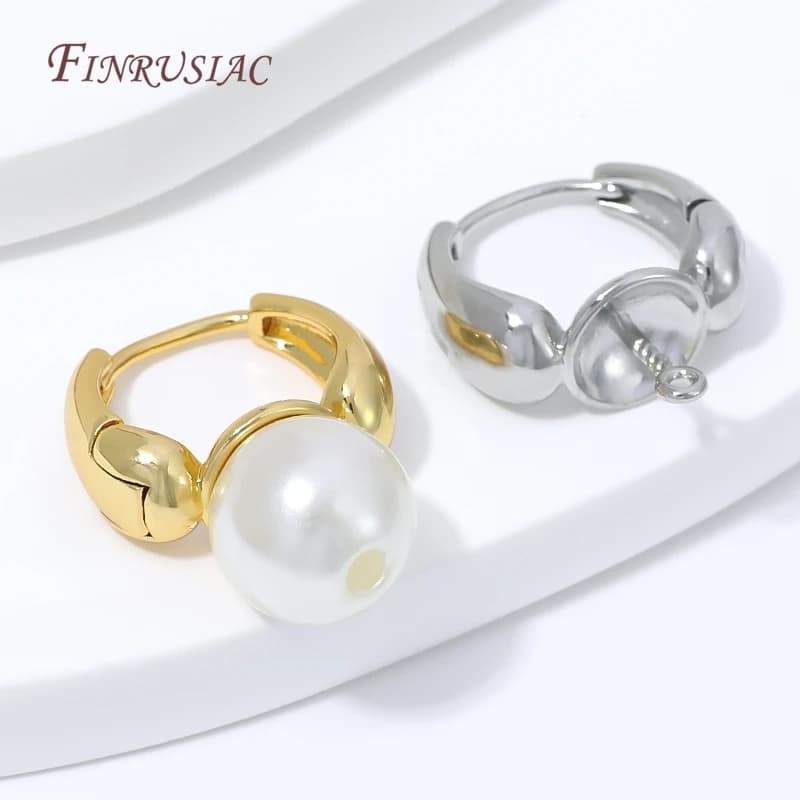 18K Gold Plated Water Drop Huggie Earring Clasp With Pearl Post,Brass Earring For Half Drilled Pearl DIY Jewelry Findings