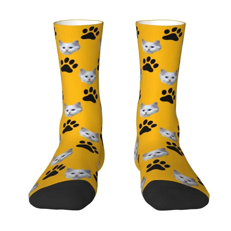 Customized socks with Funny Custom Cat Head Face Photo Football Socks for cute cats printed in 3D hot women
