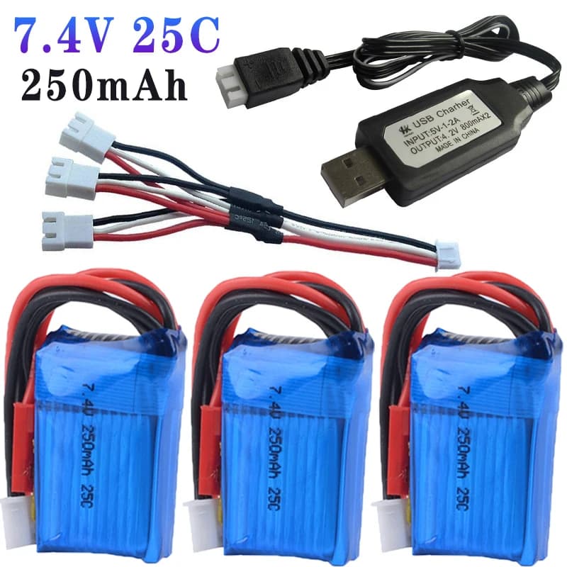 7.4V 250mAh 2S LiPo Battery for Mini Remote-Controlled Climbing Car Battery/Charger Sets Remote Control Car Battery 7.4V