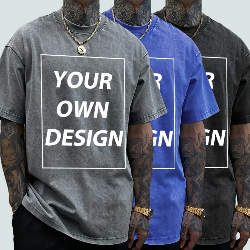 Make Your Image Custom T-shirt Men's Summer T-shirts Washed Cotton Fashion Breathable Short Sleeve Street Casual Retro Top