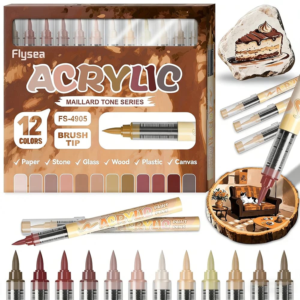 Penne per vernice acrilica tono Maillard Pennarelli acrilici con punta a pennello flessibile per libri da colorare per adulti Legno Roccia Pittura Tela Ceramica