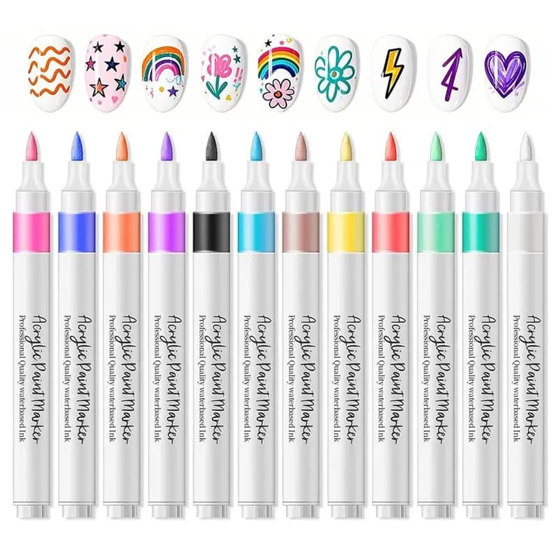 【CHRISTMAS】 Set di penne per nail art a 12 colori Pennarelli per nail art 3D per bambini Penne per smalto per unghie a lunga durata ad asciugatura rapida per kit per nail art