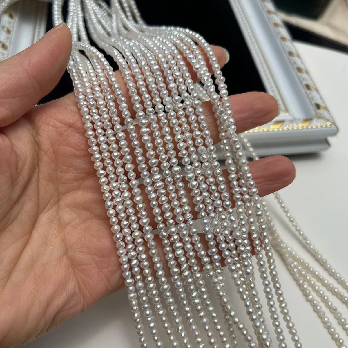 Perle di perle d'acqua dolce naturali piccole da 2-2,5 mm, rotonde lucide su entrambi i lati, accessori per la creazione di gioielli fai da te per braccialetti e collane