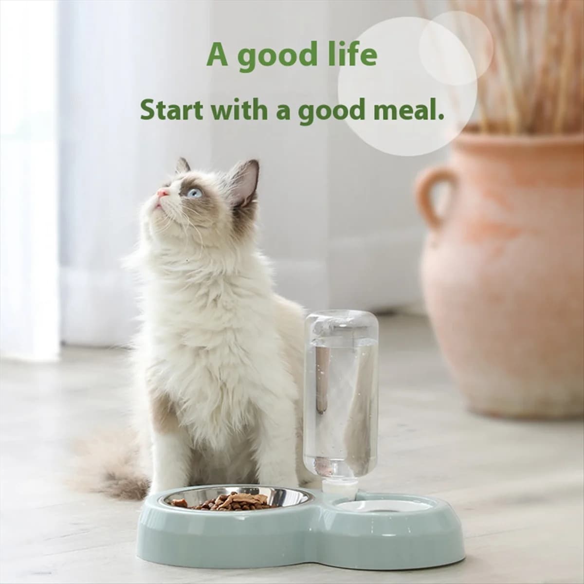 Nuovo alimentatore automatico per animali domestici e ciotola per acqua Contenitore per alimenti intelligente combinato 2 in 1 con distributore d'acqua per cani gatti a prova di perdite