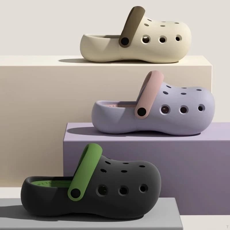 Women's 5.0 cm Height-Increasing Thick-Sole EVA Sandals for Summer Closed-Toe Beach Sandals and Office Slippers