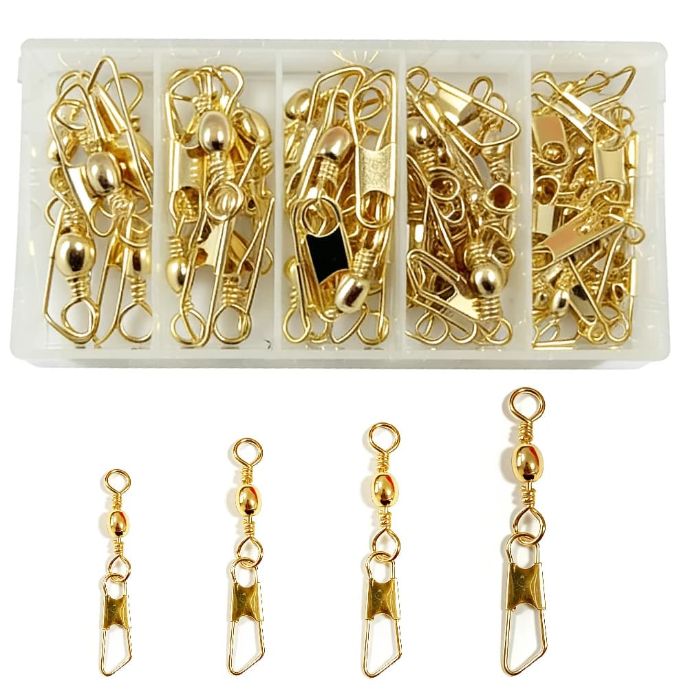 50 pieces swivel gold fishing barrel with safety copper fishing connector high-strength bait straps for fishing equipment