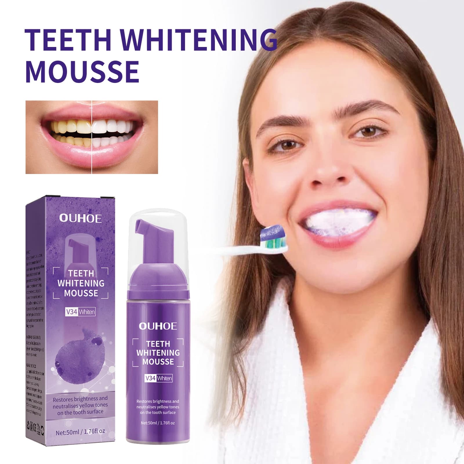 Toothpaste in whitening mousse for teeth – Cleans oral dirt, cares for yellow teeth, refresh breath, whiten teeth