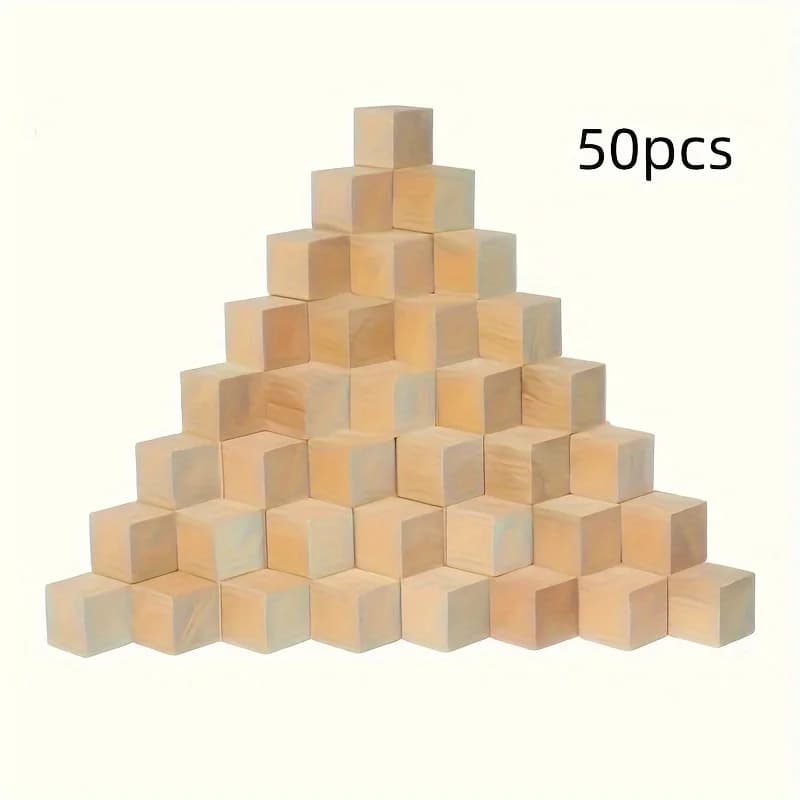 50 Pezzi Blocchi di Legno Quadrati Non Finiti 2cm, Cubi in Legno Massiccio per Artigianato, Giocattoli per Bambini, Materiale per Creazione di Puzzle