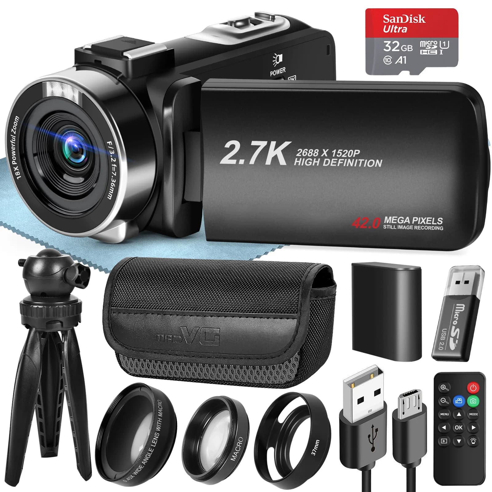 Videocamera NBD 42 MP per videocamera con schermo ribaltabile da 3,0 pollici con telecomando Fotocamera digitale 18X Fotocamera per vlogging