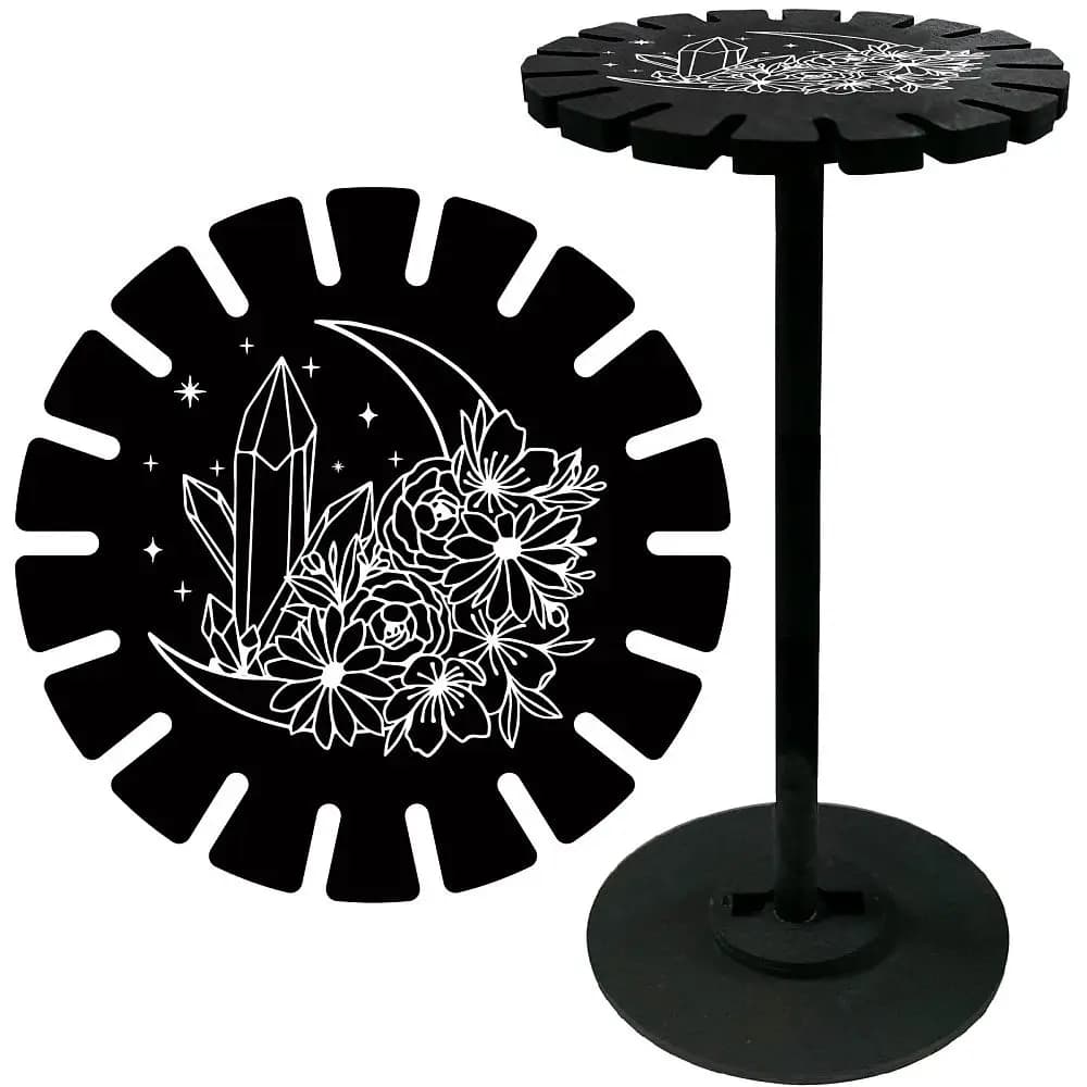 Flower Wooden Pendulum Holder Moon Black Display Stand Rustic Divination Pendulum Storage Rack Decor Incense Rack Shelf