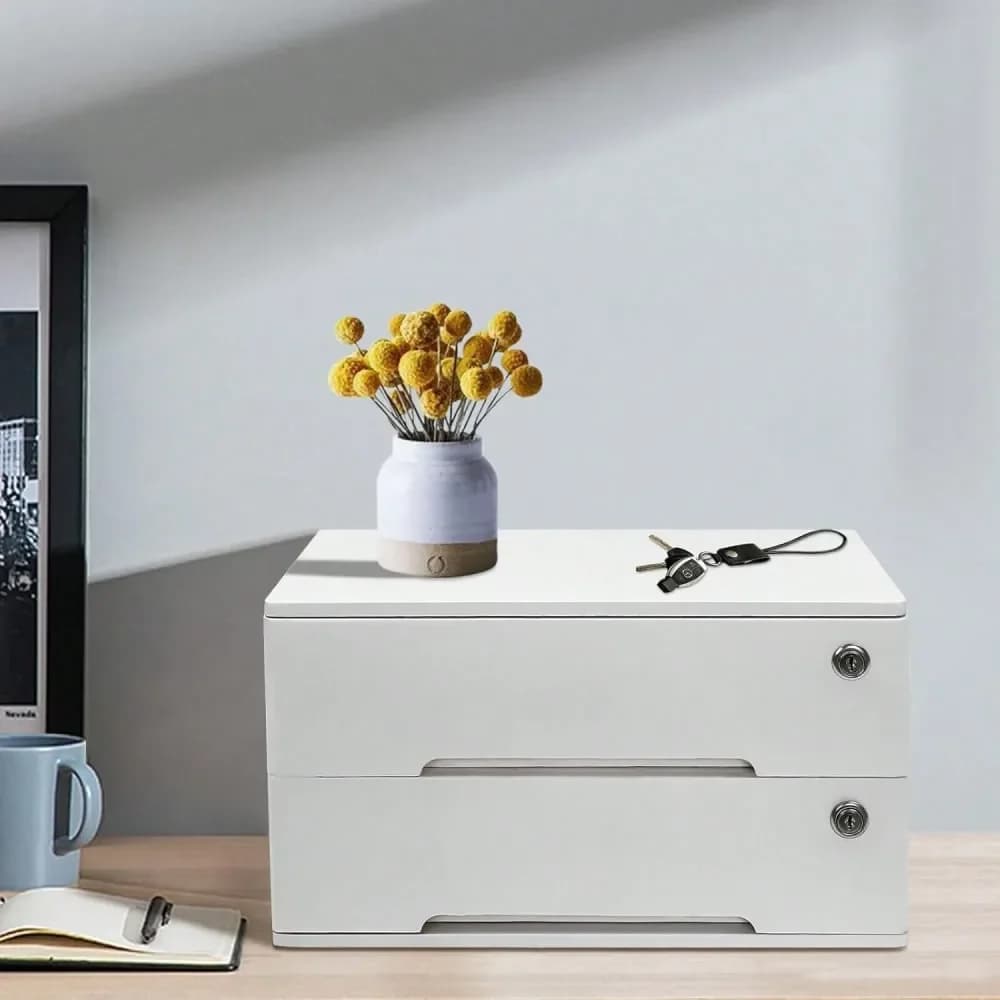 Organizzatore da Scrivania in Legno con Cassetti Bloccabili, Mobiletto Contenitore da Tavolo con Serratura per Ufficio e Casa, Porta Documenti e Forniture